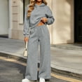 thumbnail image 2 of Women 2 Piece Outfits Long Sleeve Cropped Hoodie Sweatshirt High Waist Wide Leg Pants Casual Loose Sweatsuit Set for Daily Workout Jogging Streetwear Gray XL, 2 of 8