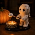 thumbnail image 3 of BingTong Fall Harvest Tealight Candle Holder, Resin Mummy & Scarecrow Figurine with Roasting Corn Marshmallow Stick, Mini Bonfire Base Halloween Thanksgiving Desktop Decor Ornament, 3 of 6