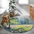 thumbnail image 4 of Spring Daisy Flowers Round Area Rugs Collection 4', Green Tree Leaves Forest Natural Scenery Non Slip Indoor Circular Throw Runner Rug Floor Mat Carpet for Living Room Dining Table Bedroom Nursery, 4 of 9