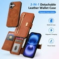 thumbnail image 2 of TECH CIRCLE for iPhone 16 2-in-1 Phone Case 6.1" 2024, Magnetic Back Cover with Removable Flip Wallet Case, with Card Slots/Ring Holder Grip, Compatible with MagSafe, PU Leather Case, Brown, 2 of 10