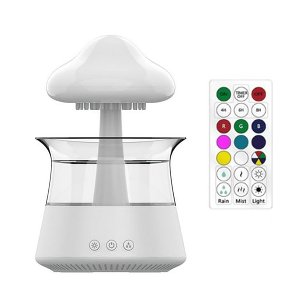 Rain Cloud Humidifier Diffuser with Remote,Water Drip Waterfall Lamp Mushroom Rain Sounds White