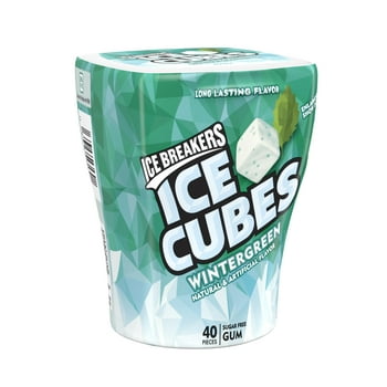 ICE BREAKERS ICE CUBES Wintergreen Sugar Free Chewing Gum, Made with Xylitol, 3.24 oz, Bottle (40 Pieces)