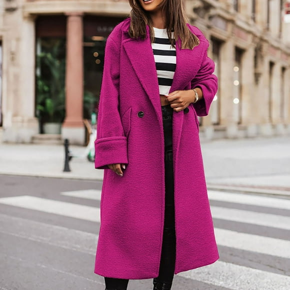 Simua Womens Notched Lapel Collar Double Breasted Coat Winter Wool Blend Over Coats Long Jackets