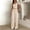 Beige, variant on Women's Summer 2 Piece Matching Lounge Sets Short Sleeve Crop Tops Wide Leg Pants Airport Travel Outfits Beige XL(XL)