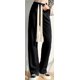 thumbnail image 1 of Pantalones para mujer, lisos, con cordones, largos, holgados, informales, para primavera y verano, modernos, estilo japonés, para oficina, combinables, ropa de calle básica, 1 of 6