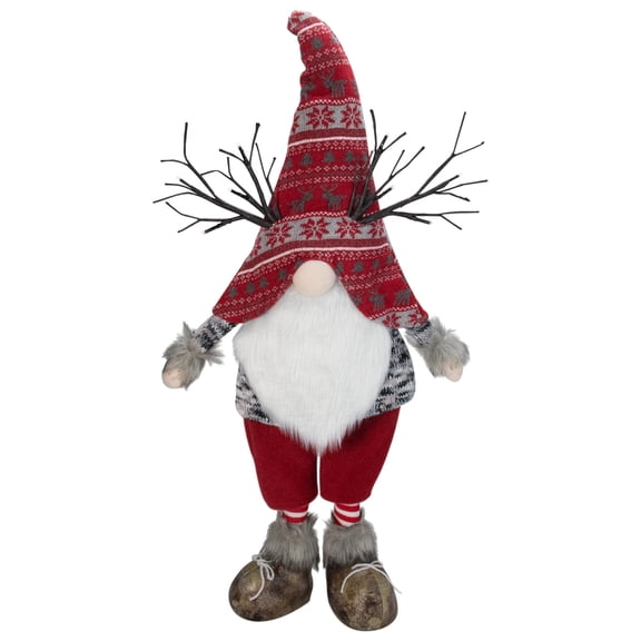Northlight LED Lighted Nordic Hat Standing Santa Christmas Gnome with Antlers - 30" - Red