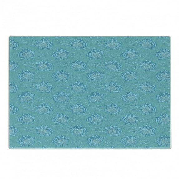 Floral Cutting Board, Pointy Petals Flowers Leaves in Vivid Aquatic Tones, Decorative Tempered Glass Cutting and Serving Board, in 3 Sizes, by Ambesonne