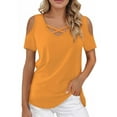 thumbnail image 4 of Womens Summer Shirts V Neck Criss Cross Cold Shoulder Tops Blouse, 4 of 5
