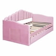 thumbnail image 6 of Harper & Bright Designs Twin size Upholstered Daybed with Trundle, Velvet Sofabed with USB Charging Ports, No Box-spring Needed, Pink, 6 of 12