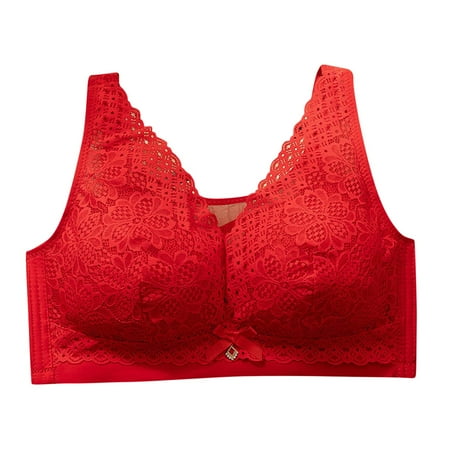 Sports Bras for Women Plus Size Full Figure Minimizer No Wire Plus Size Push Up Beauty Lace Padded Full Coverage Bra Red 42C