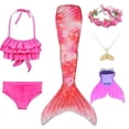 thumbnail image 2 of Traje de baño de cola de sirena para niñas y niños, 5 piezas, collar, sombrero para el sol, disfraz de anime para Halloween, 130, sin juego de aletas 17, 2 of 3
