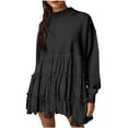 thumbnail image 2 of EQWLJWE Robe Chandail en Molleton Surdimensionnée pour Femmes, Manches Longues, Col Rond, Patchwork, Chandail Ample, Ourlet Superposé, Mini Robe Décontractée, Robes Noires pour Femmes, 2 of 8