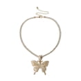 thumbnail image 2 of Jiaroswwei Women Rhinestone Inlaid Butterfly Pendant Chain Necklace Party Jewelry Gift, 2 of 8