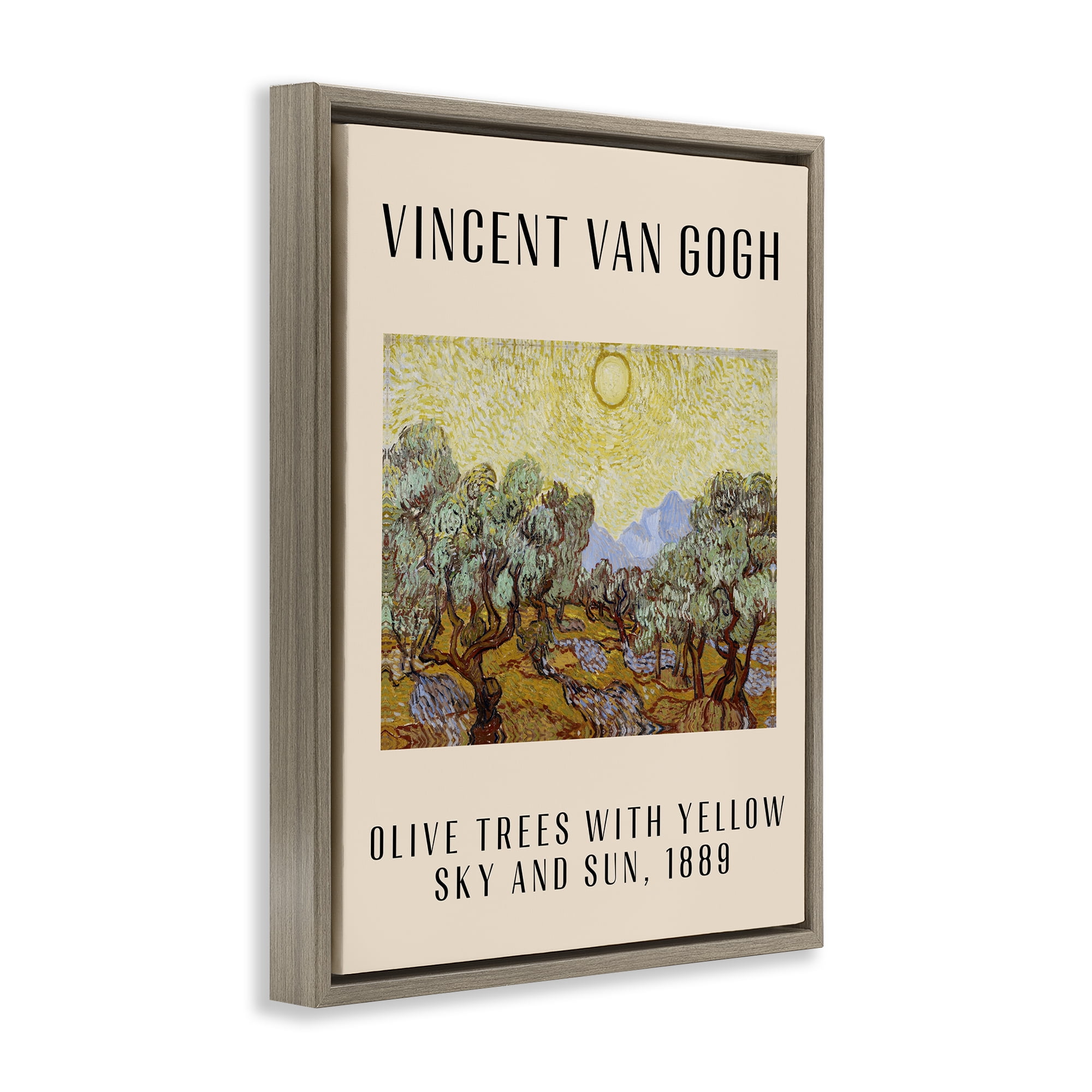 Stupell Industries Classic Olive Trees Van Gogh Landscape & Nature Painting Brown Floater Framed Canvas Art Print Wall Art, 17 x 21