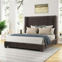 Queen Size Solid Wood Platform Bed with Upholstery, Dark Brown for Master Bedroom