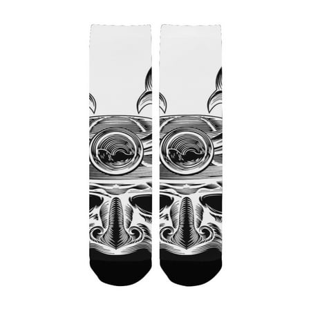 

Japanese Decor Vintage Ancient Experienced Japanese Soldier Mask with Royal Lines and Shapes Decor W Women s Custom Socks (Made In USA)