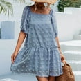 thumbnail image 7 of QUYUON Women Ruffle Mini Dress Summer Square Neck Short Sleeve Babydoll Dress Casual Loose A-Line Swing Tunic Dresses Beach Sundress Cocktail Party Short Dress, Blue M, 7 of 7