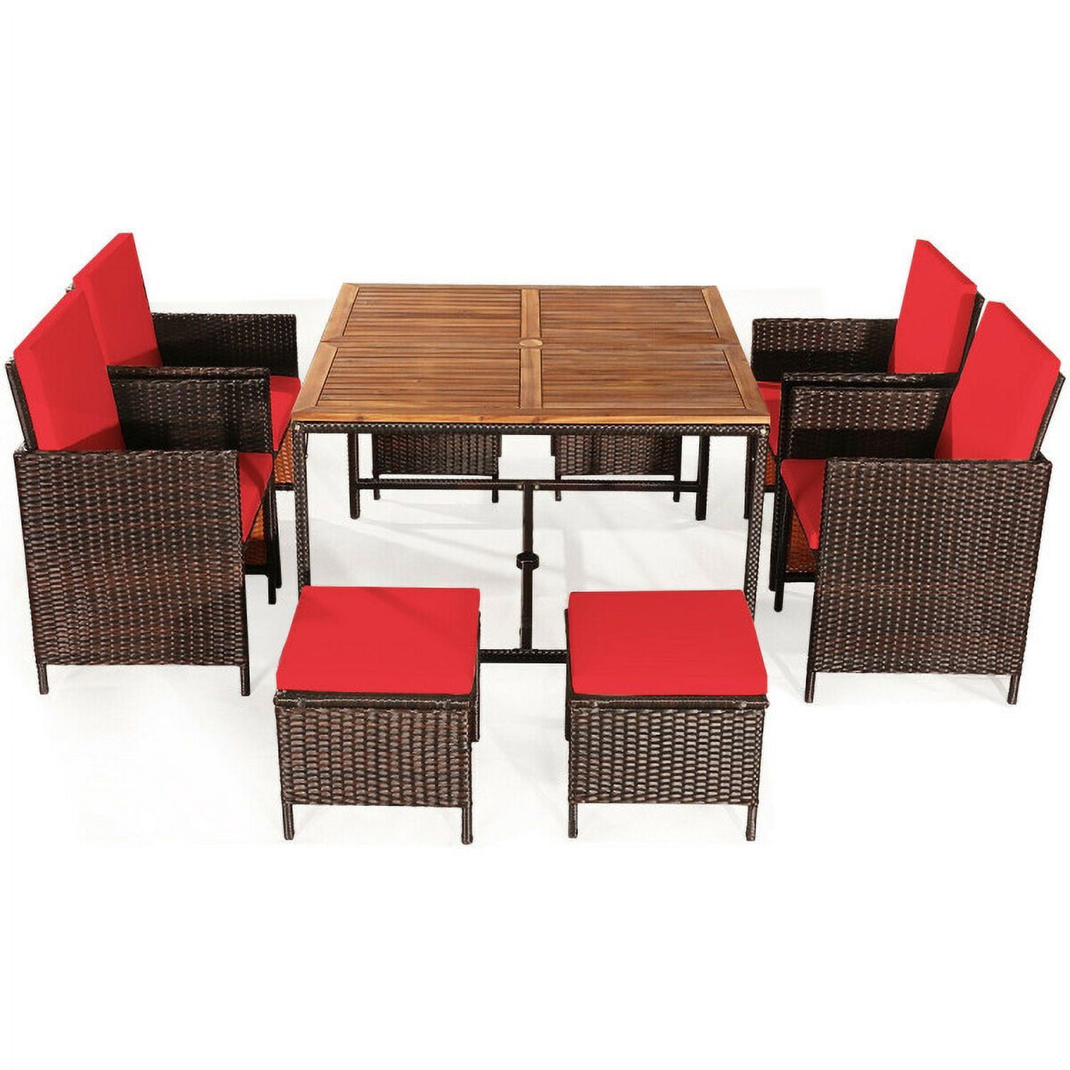 Aimee Lii 9 Pieces Patio Rattan Dining Cushioned Chairs Set, Outdoor Patio Furniture, Red