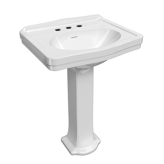 Whitehaus 23" Traditional Pedestal Sink with an Integrated Oval Bowl, Widespread Faucet Drilling, Low-Rise Backsplash and Overflow