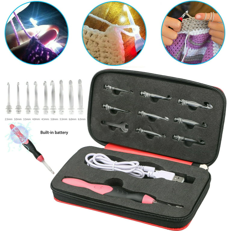 Portable 9 In 1 Usb Led Light Up Crochet Hooks Knitting Needles Set Weave  Tool Kit Sewing Accessories Sewing Needle Toolsred1 Set
