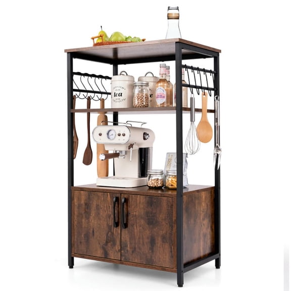 Spaco 3-Tier Kitchen Baker’s Rack, Rack with Cabinet and 2 Open Shelves, Anti-Toppling Device, Brown