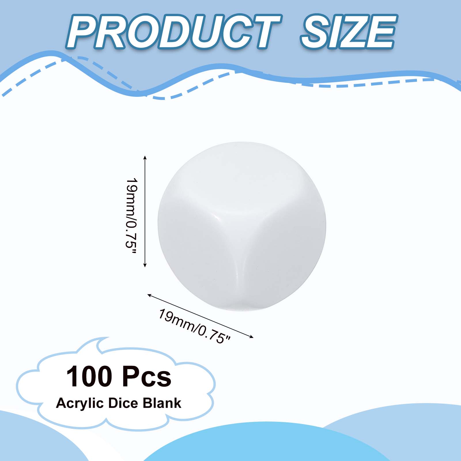 19 mm Acrylic Dice Blank, 100 Pcs Rounded Corner Blank Dice with Smoothed Surface Six Sided for Board, White