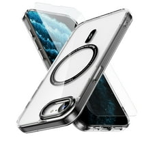 Dteck Magnetic for iPhone 16e Case with Screen Protector Electroplated TPU Frame Compatible with MagSafe Hard PC Clear Back Shockproof Phone Case for iPhone 16E,Black