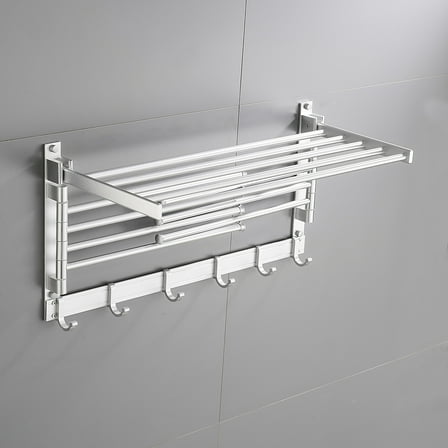 Multi-functional Structural Rack, Wall Mounted Clothes Drying Rack for Laundry Room, Bathroom, Kitchen, and More, Silver