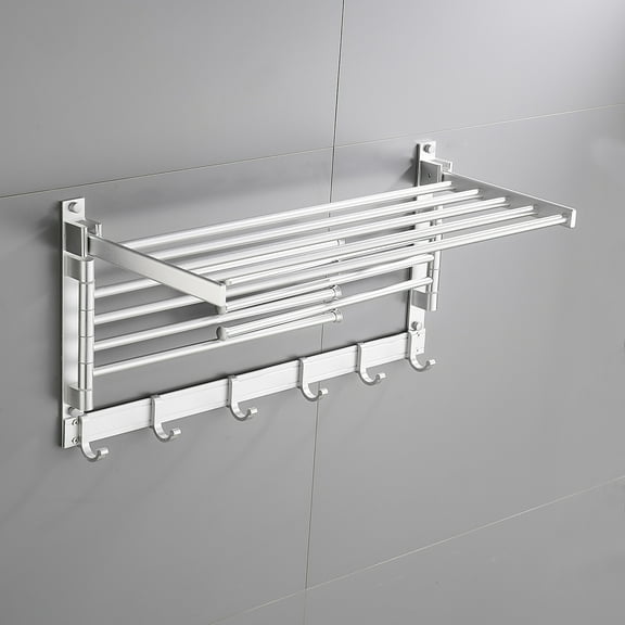 Multi-functional Structural Rack, Wall Mounted Clothes Drying Rack for Laundry Room, Bathroom, Kitchen, and More, Silver