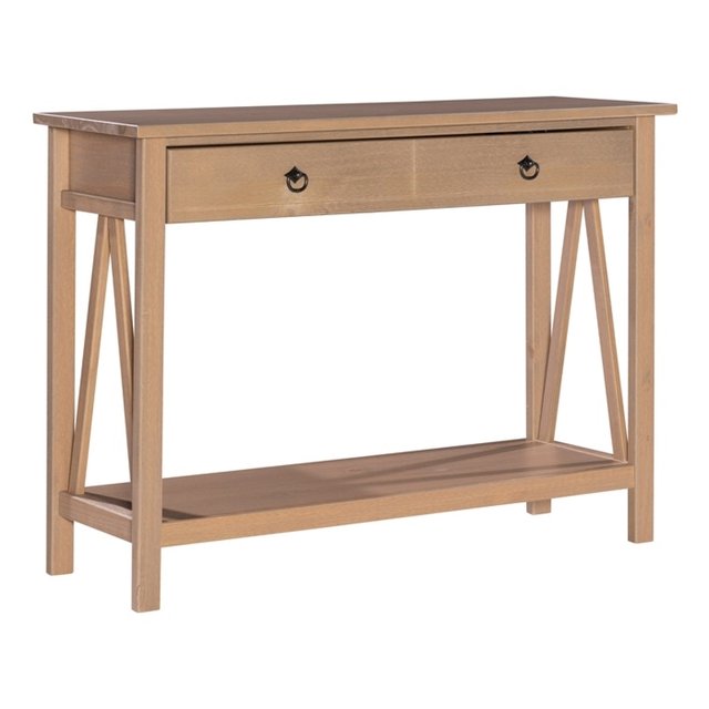 Linon Titian Wood Console Table 2 Drawers Lower Shelf in Driftwood