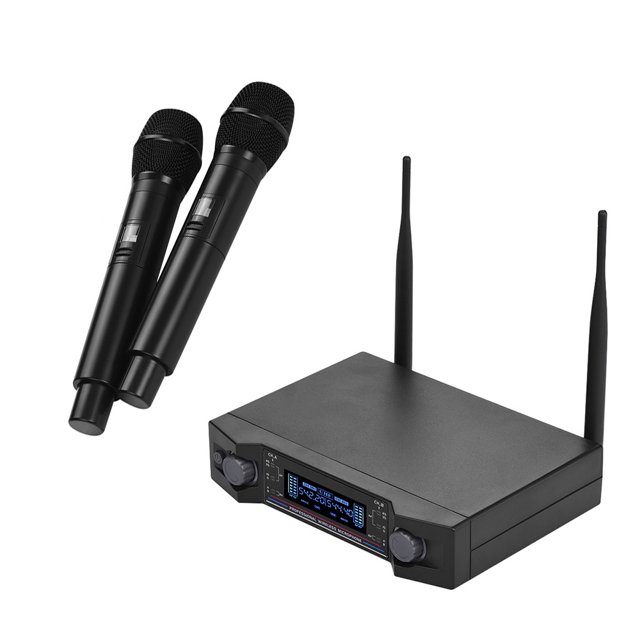 Micrófono Sistema de Micrófono inalámbrico U2 UHF 2 micrófonos de mano y 1 receptor con pantalla LCD Meterk