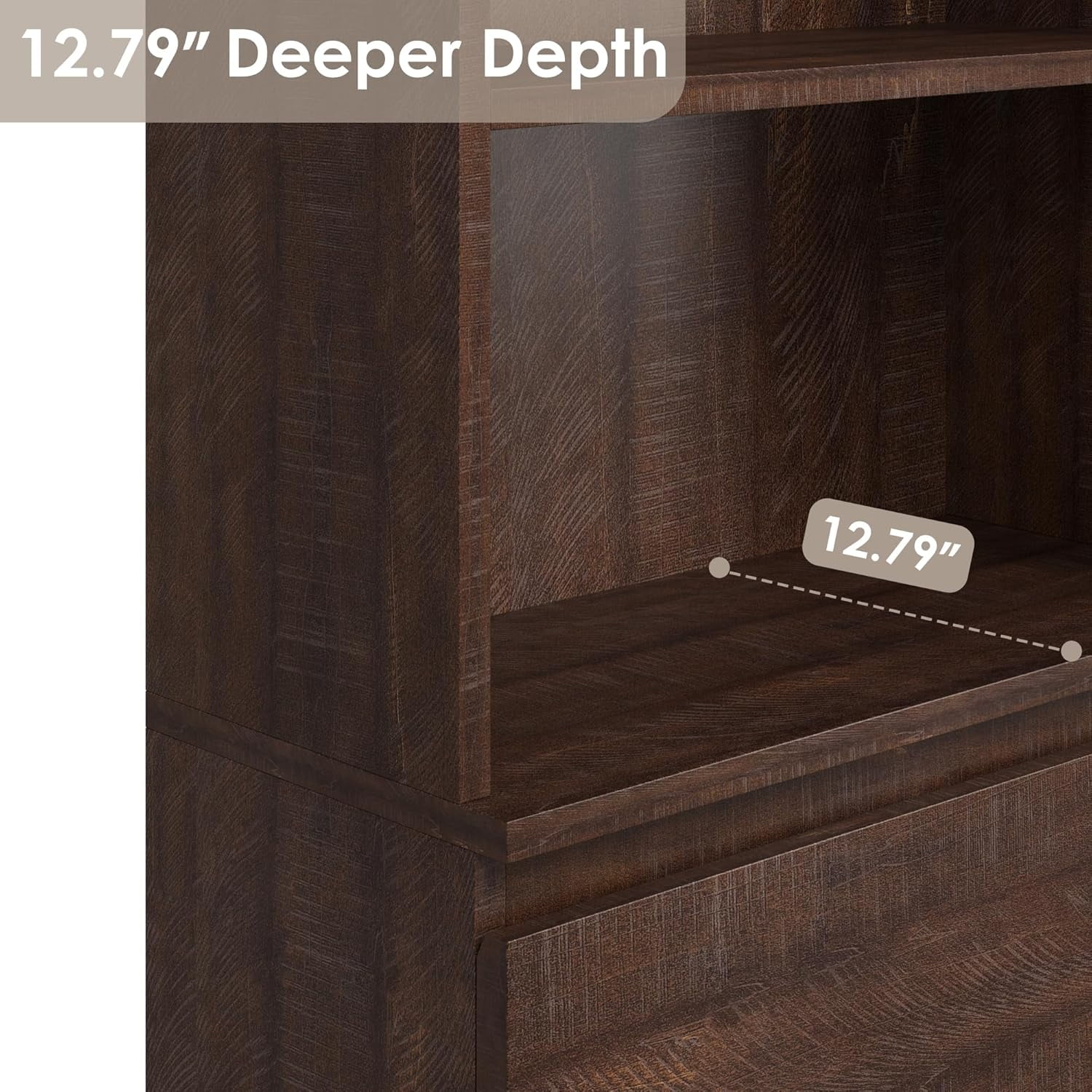 70" Modern Bookcase with Drawers: Deep Storage Organizer w/ 3 Shelves & 3 Cabinets for Home Office Library, Brown