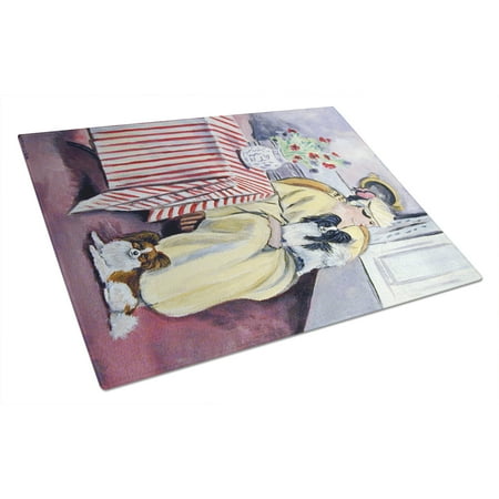 

Caroline s Treasures Lady with her Papillon Glass Cutting Board Large