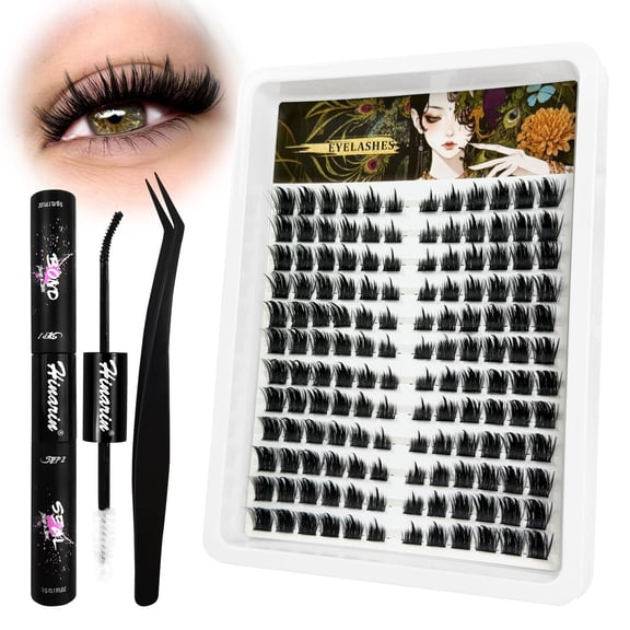 Lash Clusters Kit Cat Eye Cluster Eyelash Extensions Kit Wispy Fairy Lash Clusters Kit Volume Individual lashes Fox Eye DIY Lash Extensions with Lash Bond and Seal and Eyelash Tweezers