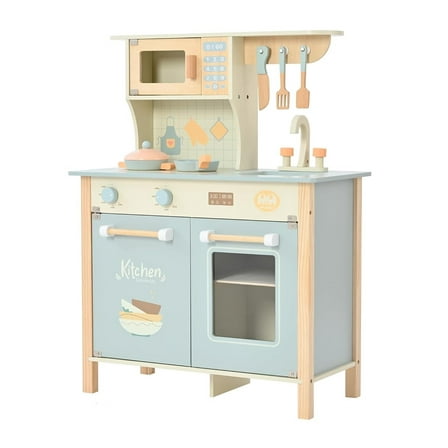 Play Kitchen Wooden Playset for Toddlers with Cookware Accessories