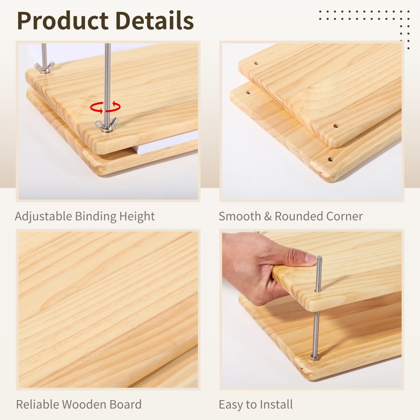 40 PCS Professional Book Binding Kit, 11.6 x 7.7 Inches Wooden Book Binding Press, Book Binding Tools, Book Binding Supplies, Book Cover Board Bone Folder Awl Binding Strap DIY Tools