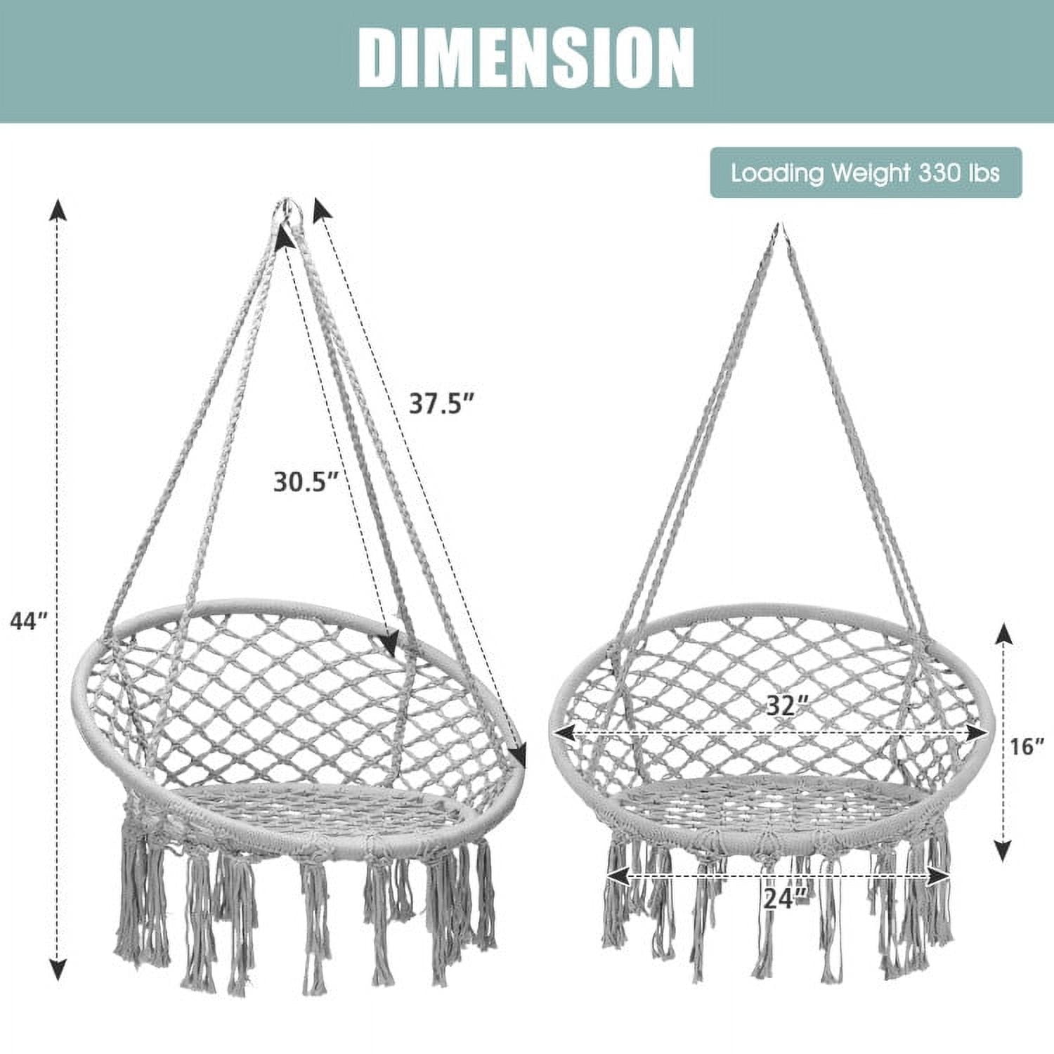 Aimee Lii Hanging Macrame Hammock Chair with Handwoven Cotton Backrest, Outdoor Deck Furniture, White