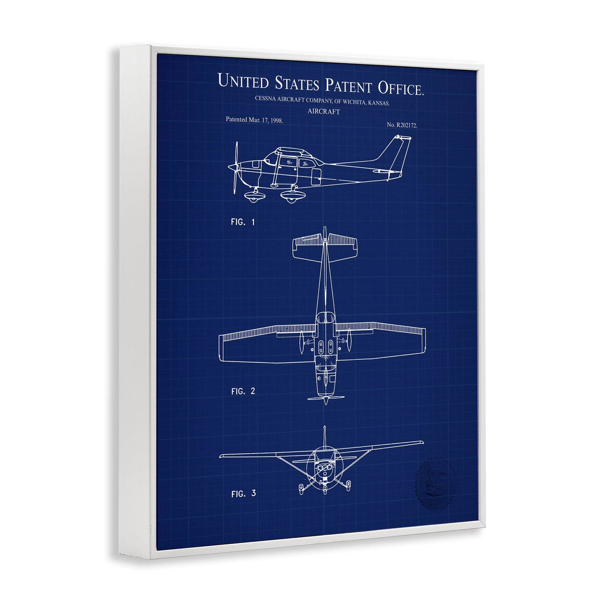 Stupell Industries Aircraft Patent Blueprint Transportation Painting White Framed Art Print Wall Art, 16 x 20