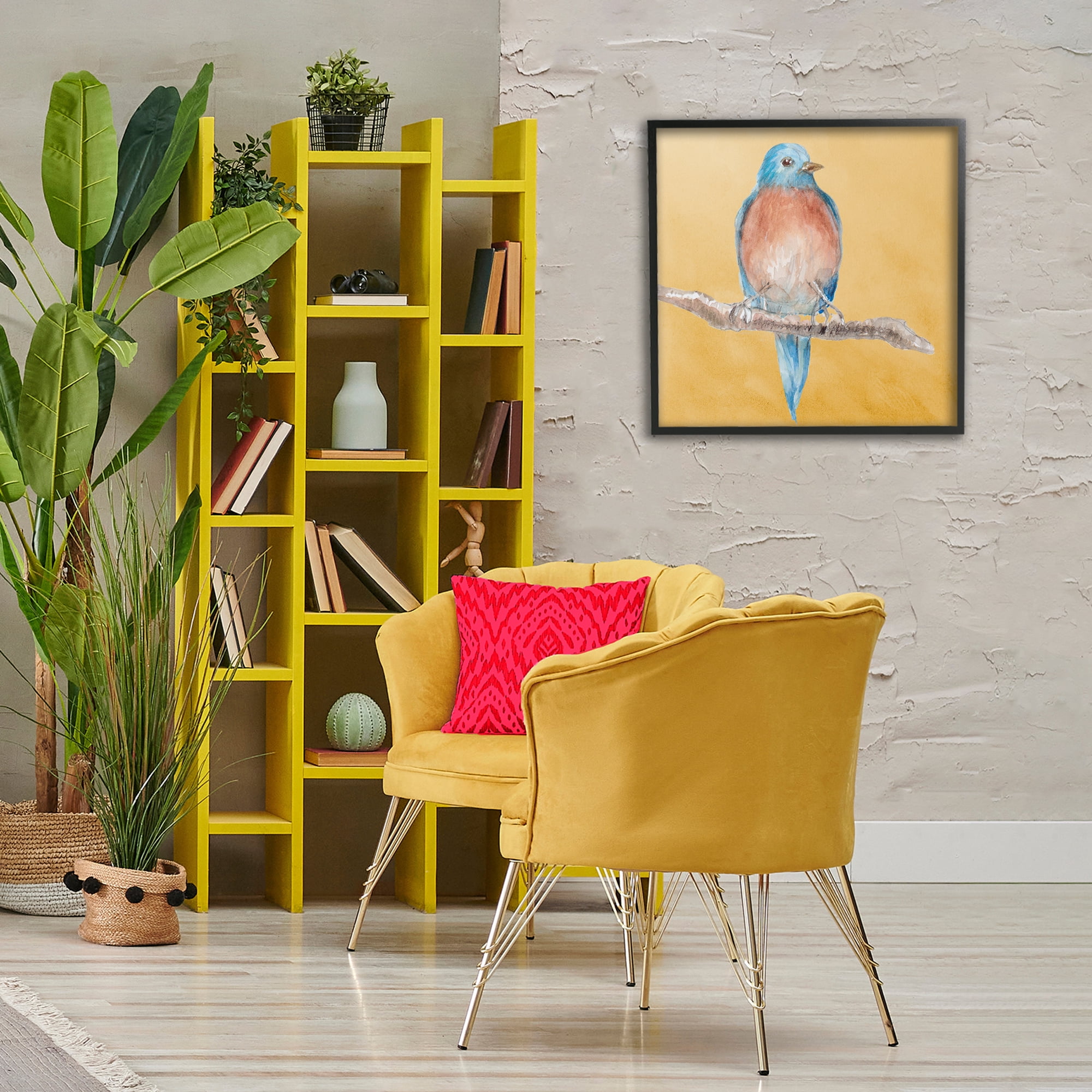 Stupell Industries Traditional Bluebird Perched Animals & Insects Painting Black Framed Art Print Wall Art, 24 x 24