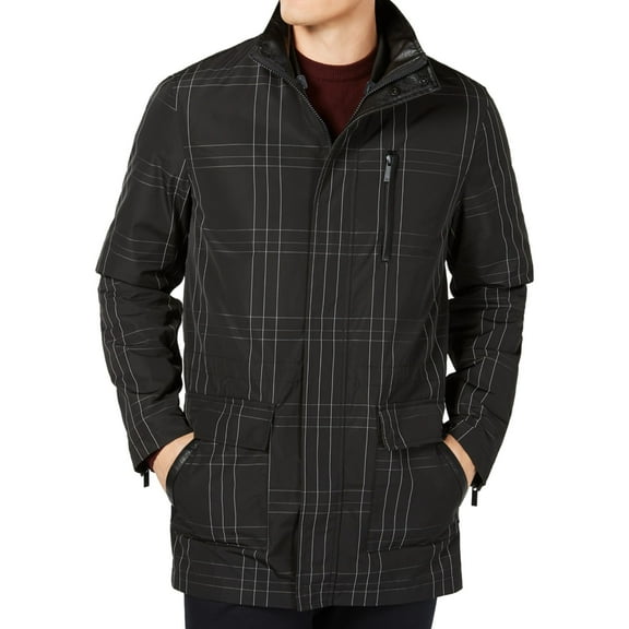 Ryan Seacrest Mens 3-in-1 Plaid Jacket, Black, Small