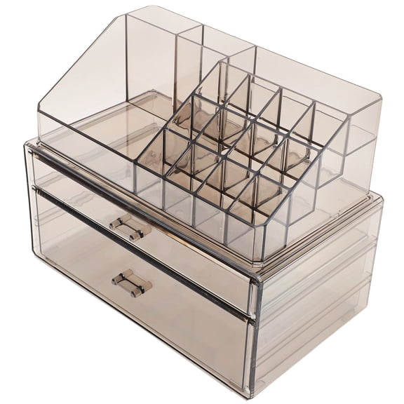 ETEREAUTY Grey Transparent Makeup Organizer Tray with Drawers, Desktop Storage for Cosmetics, Stationery and Small Accessories