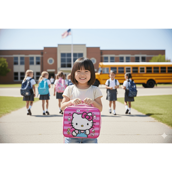 Hello Kitty Rectangle Insulated Lunch Bag with Raised Sticker Sheet – Pink Sanrio Stars Design
