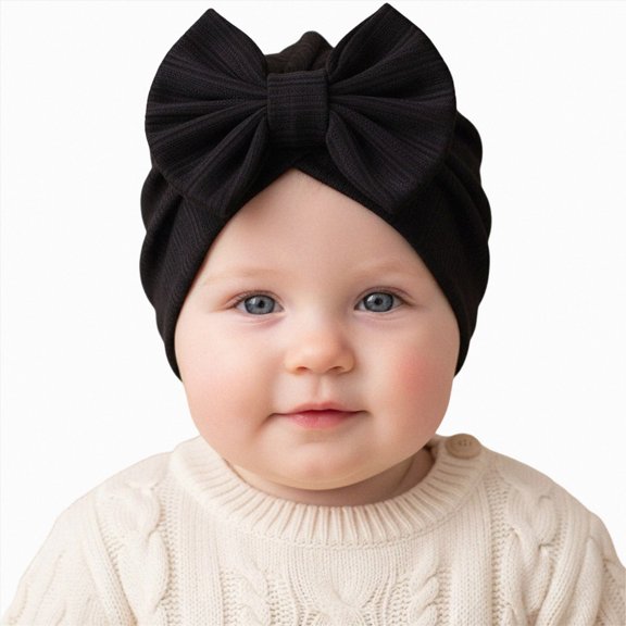 Boys Girls Beanies Baby Girls Turban Hats With Bow Newborn Caps Bonnets Headwraps Kids Knitted Beanie for Baby Boys,One Size,A33-Black