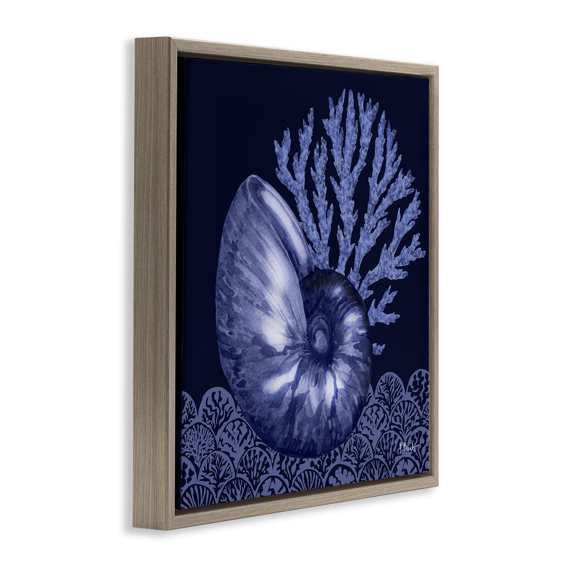 Stupell Industries Shadow Nautilus Shell Nautical & Beach Painting Brown Floater Framed Canvas Art Print Wall Art, 25 x 25