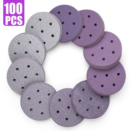 3 Inch 7 Holes Sanding Discs, 100PCS 40 60 80 120 180 220 240 320 400 800 Grit Assorted Professional...