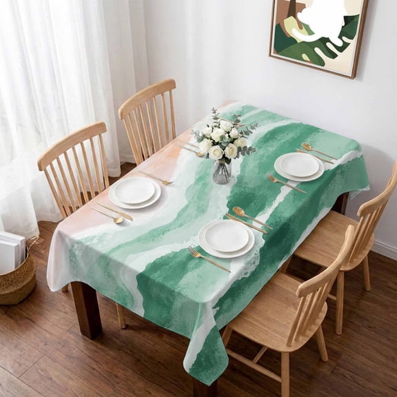 Sage Green Waves Coastal Table Cloth Waterproof Tablecloths, Green Ombre Summer Beach Oceans Tablecloth Dining Table Cover for Kitchen Party Tabletop Outdoor, Rectangle Tablecloth 52x70 Inch