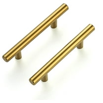 6 Pack 5 Inch Cabinet Pulls Brushed Brass Stainless Steel Kitchen Drawer Pulls Cabinet Handles 5”Length, 3” Hole Center