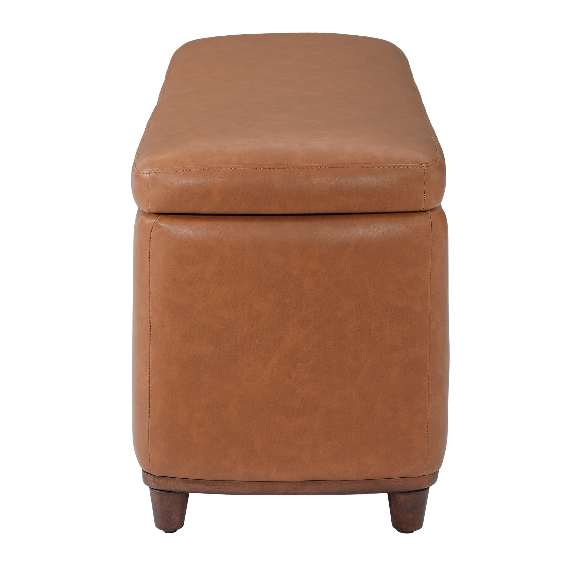 Christopher Knight Home PU Upholstered Storage Ottoman Bench with Solid Wood Legs, Brown