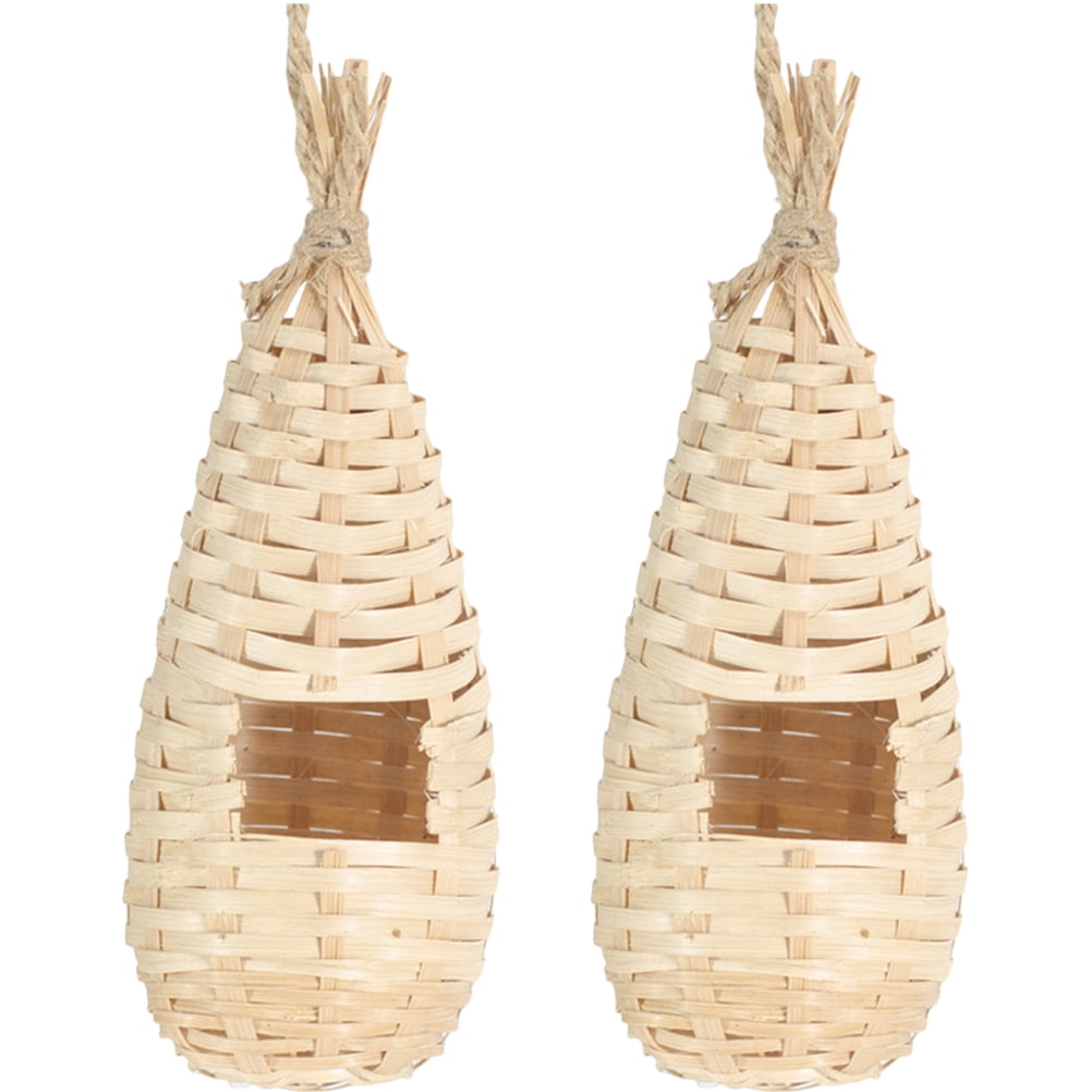 CTIRCHIU 2 Pcs Natural Parrot Nest Hanging Bird House for Parakeet Finch Budgie Cage Beige Reusable Bird Hut Accessory