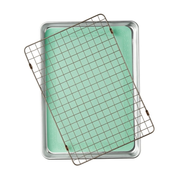 The Pioneer Woman Aluminum Sheet Pan Set with Wire Rack & Silicone Baking Mat, 3-Piece, 13"x18"